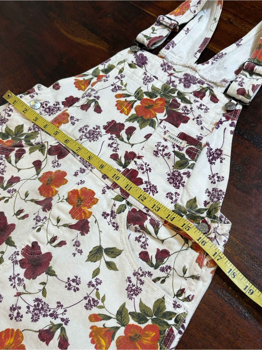 Vintage Guess 90s White Floral Cottagecore Denim Overall Dress S / M - Picture 11 of 13